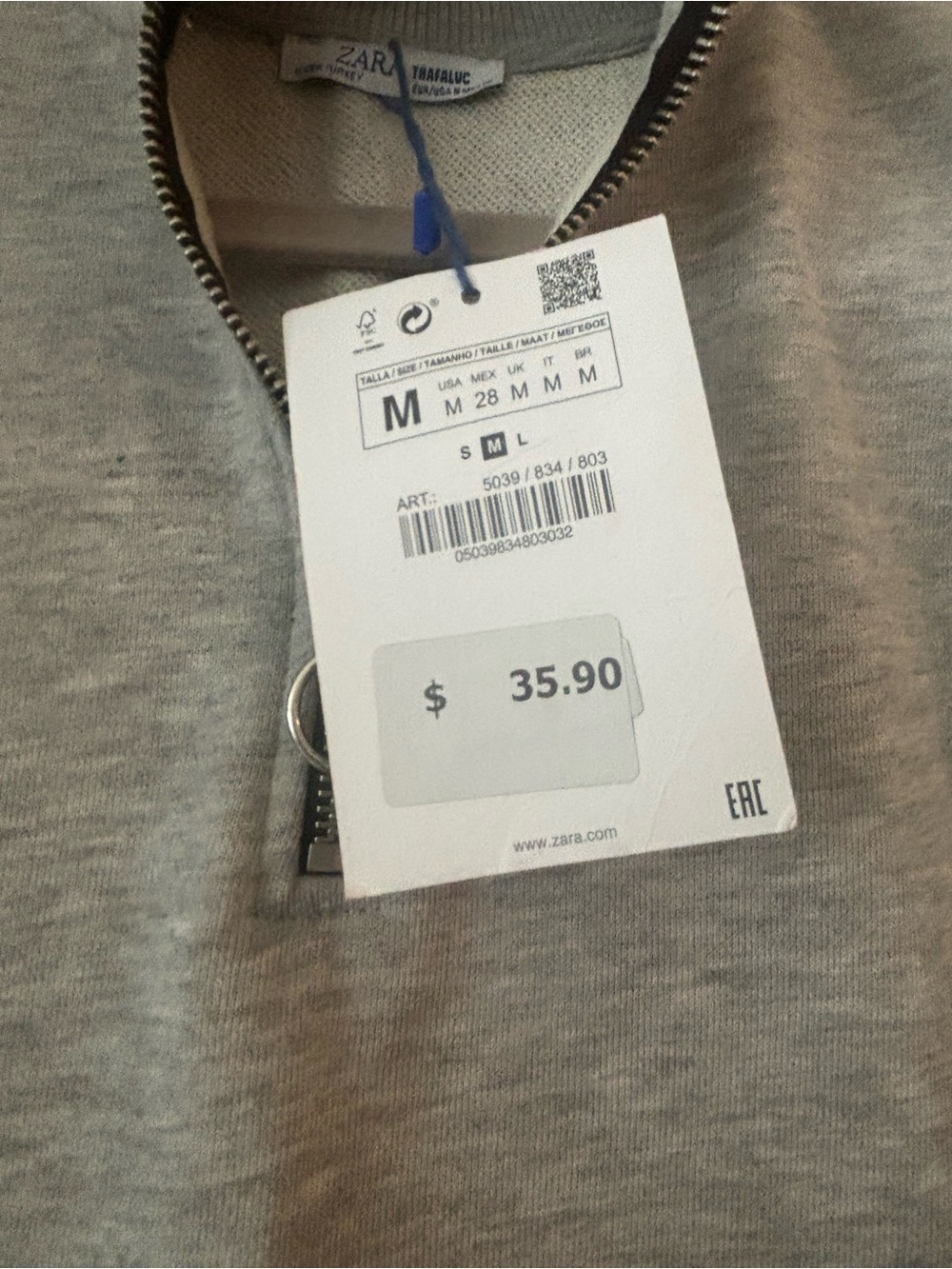 Zara Light Gray Short-Sleeve Half-Zip Sweater Dress - Picture 3 of 3